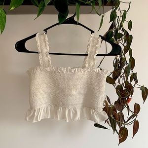 White ruffled crop top